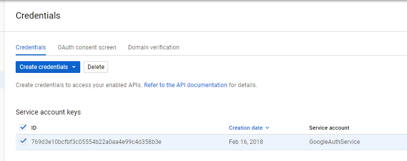Credentials Service Keys